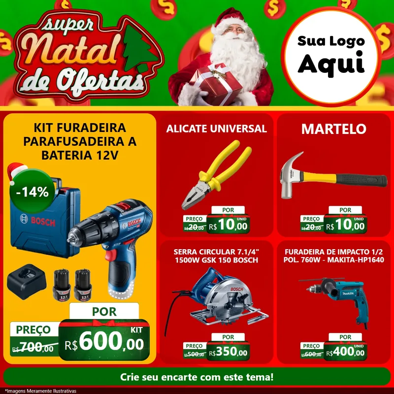 Modelo de Rede Social para Feed Facebook com o tema Super Natal de Ofertas para Maquinas e Ferramentas