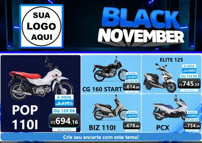 Modelo de Encarte para Encarte A4 Horizontal com o tema Black November para Concessionaria de Motos