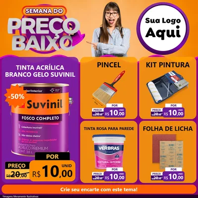 Modelo de Rede Social para Feed Facebook com o tema Semana do Preço Baixo para Tintas e Ferramentas