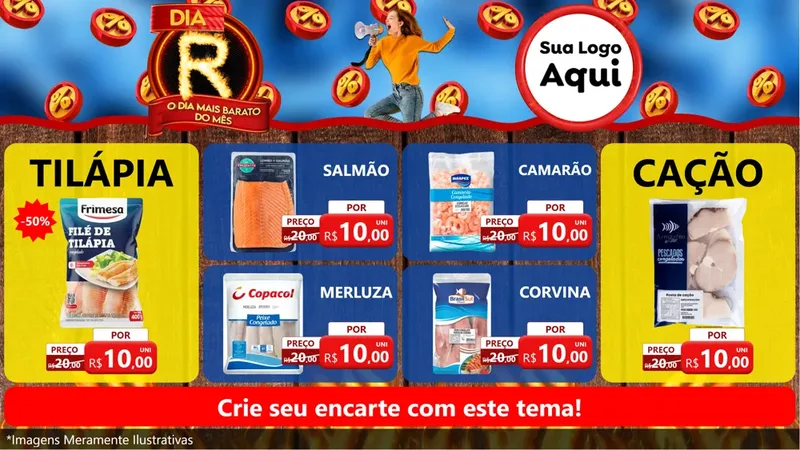 Modelo de TV para TV Horizontal com o tema Dia R - O Dia Mais Barato Do Mês para Peixaria