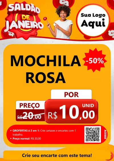 Modelo de Cartaz para Cartaz A4 Vertical com o tema Saldão de Janeiro para Papelaria