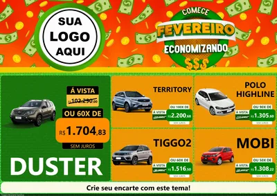 Modelo de Encarte para Encarte A4 Horizontal com o tema Comece Fevereiro Economizando para Concessionaria de Carros