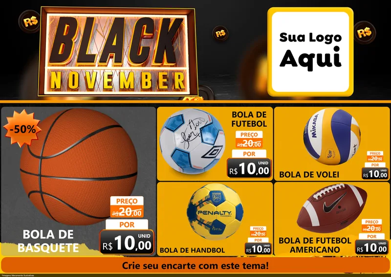 Modelo de Encarte para Encarte A4 Horizontal com o tema Black November para Artigos Esportivos