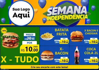 Modelo de Encarte para Encarte A4 Horizontal com o tema Semana da Independência para Hamburgueria