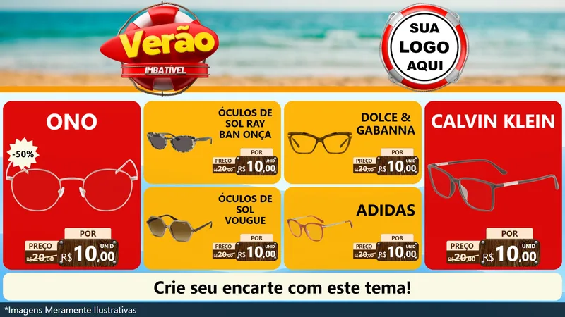 Modelo de TV para TV Horizontal com o tema Verão Imbatível para Óticas