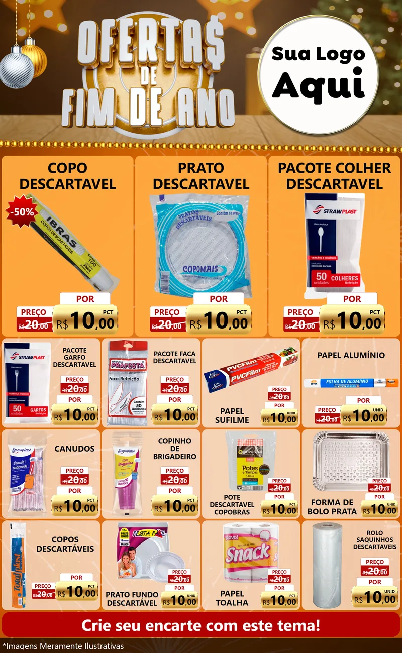 Modelo de Encarte para Encarte Grande com o tema Ofertas de Fim de Ano para Embalagens