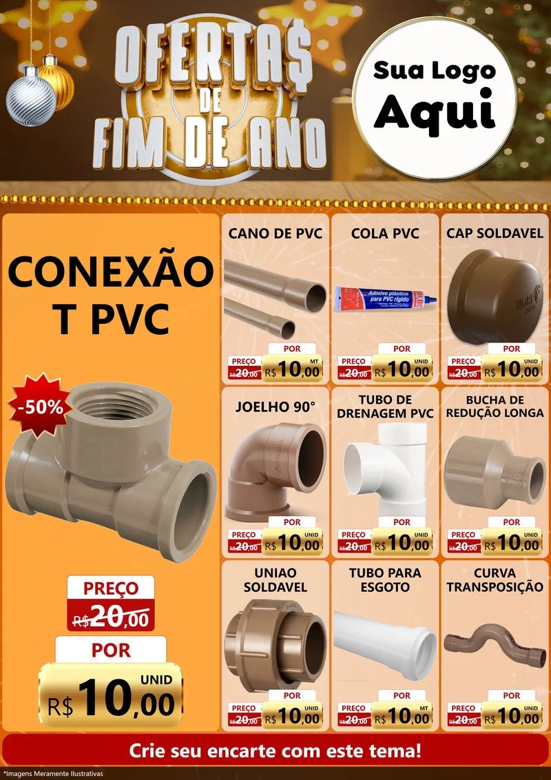 Modelo de Encarte para Encarte A4 Vertical com o tema Ofertas de Fim de Ano para Tubos e conexões