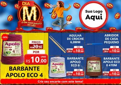 Modelo de Encarte para Encarte A4 Horizontal com o tema Dia M - O Dia Mais Barato Do Mês para Armarinho e Aviamentos