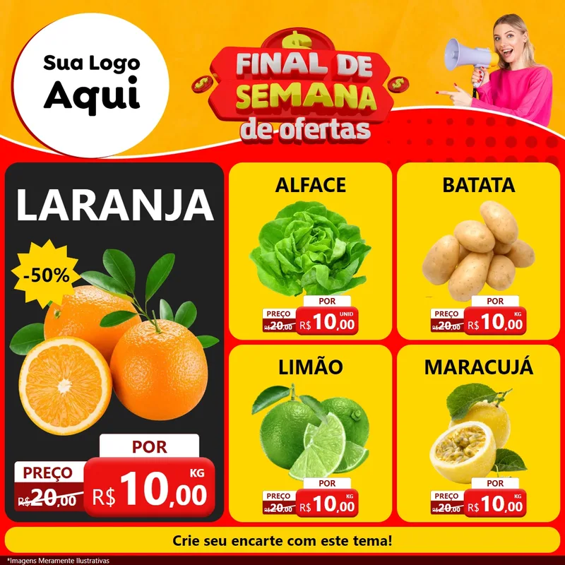 Modelo de Rede Social para Feed Facebook com o tema Final de Semana de Ofertas para Hortifrúti