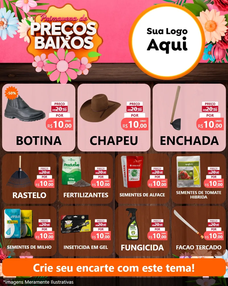 Modelo de Rede Social para Feed Instagram com o tema Primavera de Preços Baixos para Agropecuária