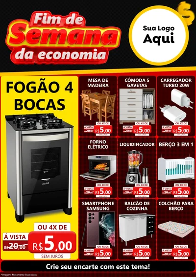 Modelo de Encarte para Encarte A4 Vertical com o tema Fim de Semana da Economia para Móveis e Eletro