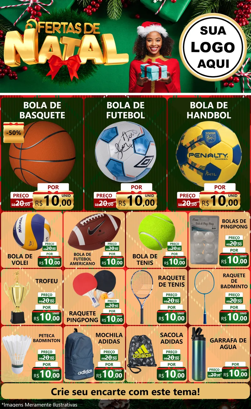 Modelo de Encarte para Encarte Grande com o tema Ofertas de Natal para Artigos Esportivos