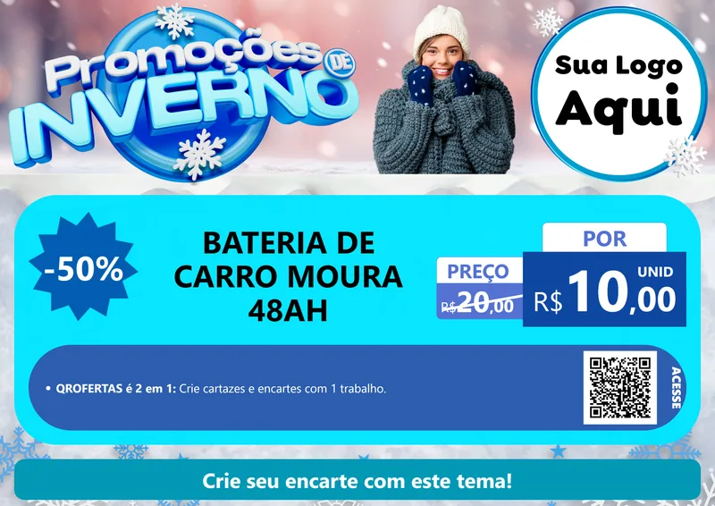 Modelo de Cartaz para Cartaz A4 Horizontal com o tema Promoções de Inverno para Baterias Elétricas