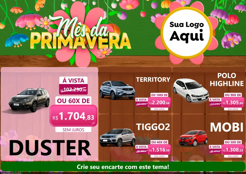 Modelo de Encarte para Encarte A4 Horizontal com o tema Mês da Primavera para Concessionaria de Carros