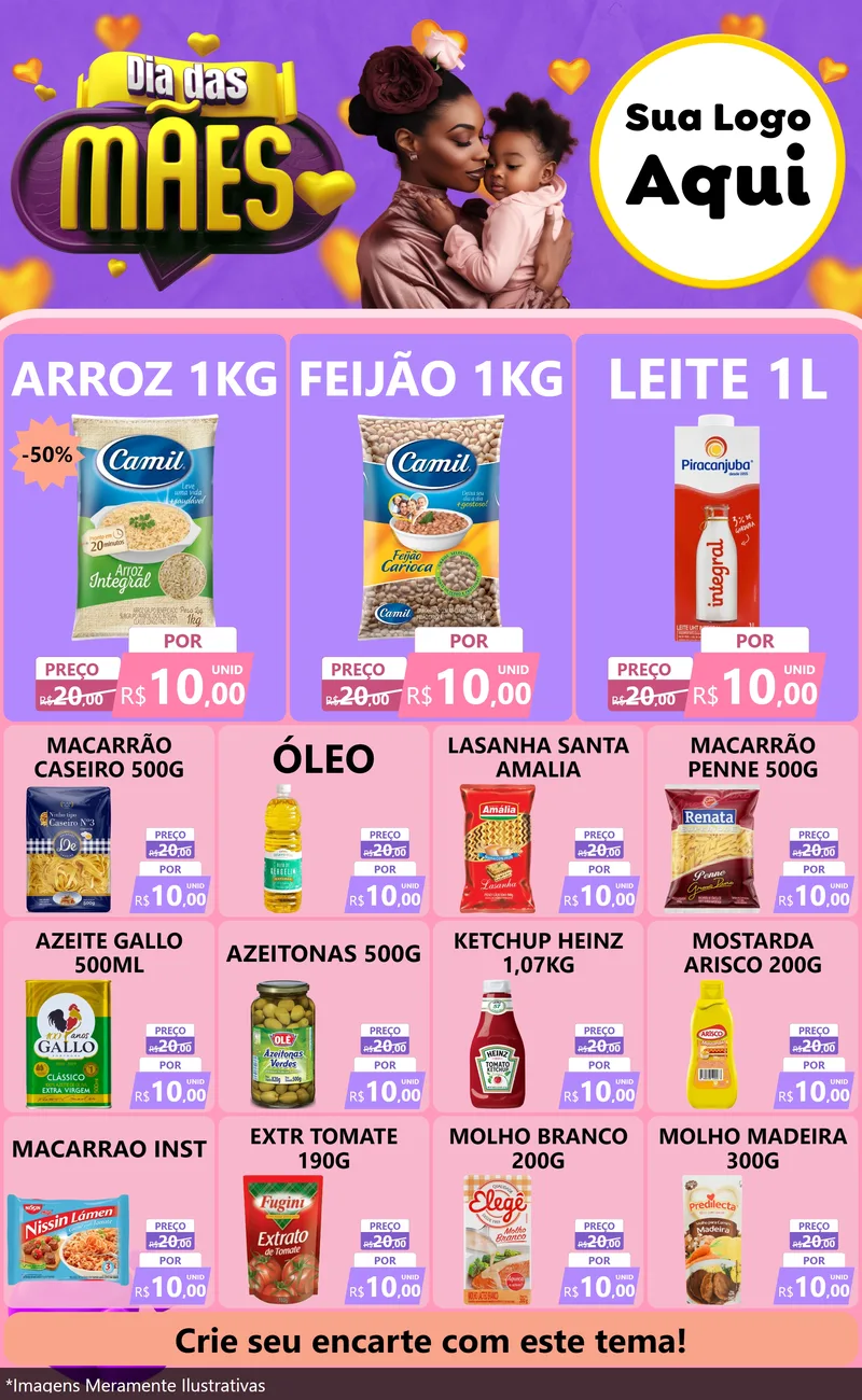 Modelo de Encarte para Encarte Grande com o tema Dia das Mães para Supermercado