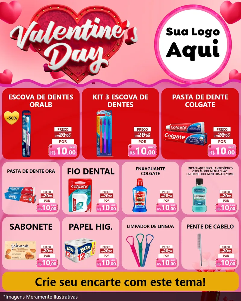 Modelo de Rede Social para Feed Instagram com o tema Valentine's Day para Higiene Pessoal