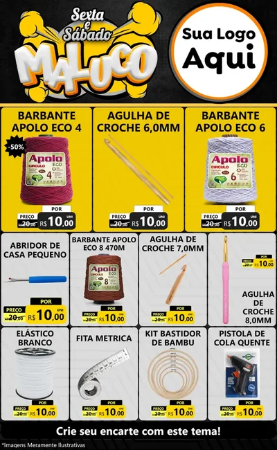 Modelo de Encarte para Encarte Grande com o tema Sexta e Sábado Maluco para Armarinho e Aviamentos