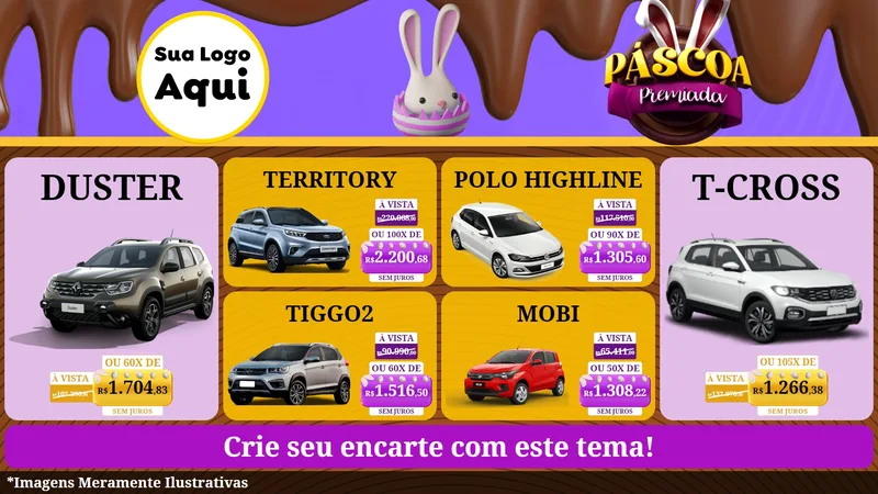 Modelo de TV para TV Horizontal com o tema Páscoa Premiada para Concessionaria de Carros