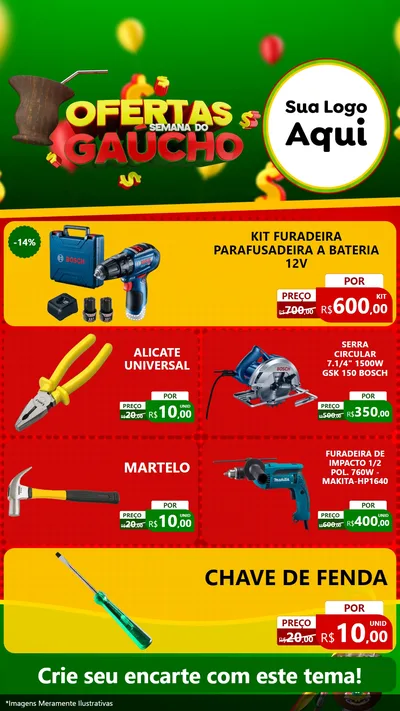 Modelo de TV para TV Vertical com o tema Ofertas Semana Do Gaúcho para Maquinas e Ferramentas