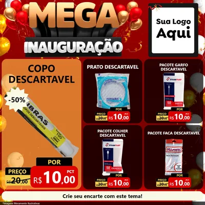 Modelo de Rede Social para Feed Facebook com o tema Mega Inauguração para Embalagens