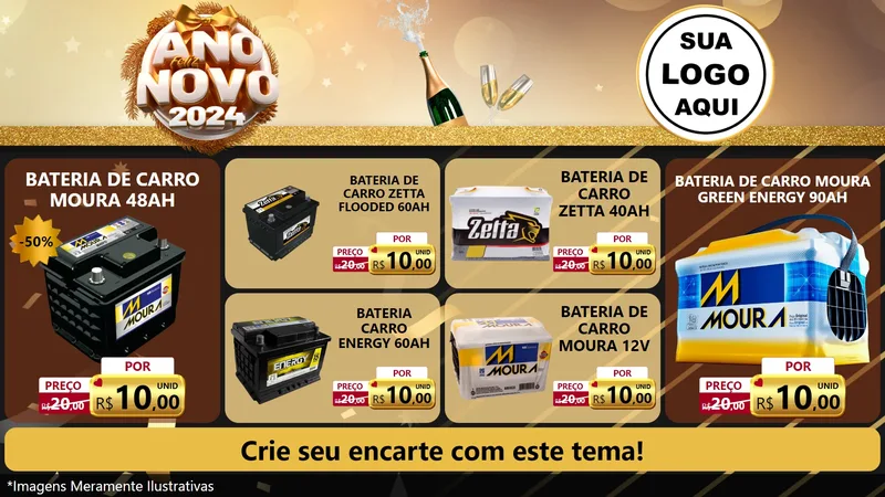 Modelo de TV para TV Horizontal com o tema Feliz Ano Novo 2027 para Baterias Elétricas