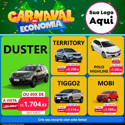Modelo de Rede Social para Feed Facebook com o tema Carnaval da Economia para Concessionaria de Carros