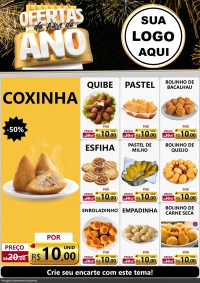 Modelo de Encarte para Encarte A4 Vertical com o tema Ofertas de Fim de Ano para Salgadaria