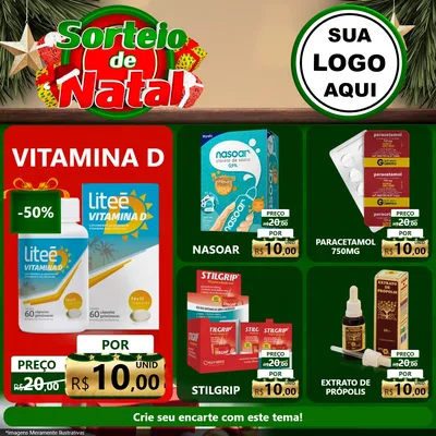 Modelo de Rede Social para Feed Facebook com o tema Sorteio de Natal para Farmácia