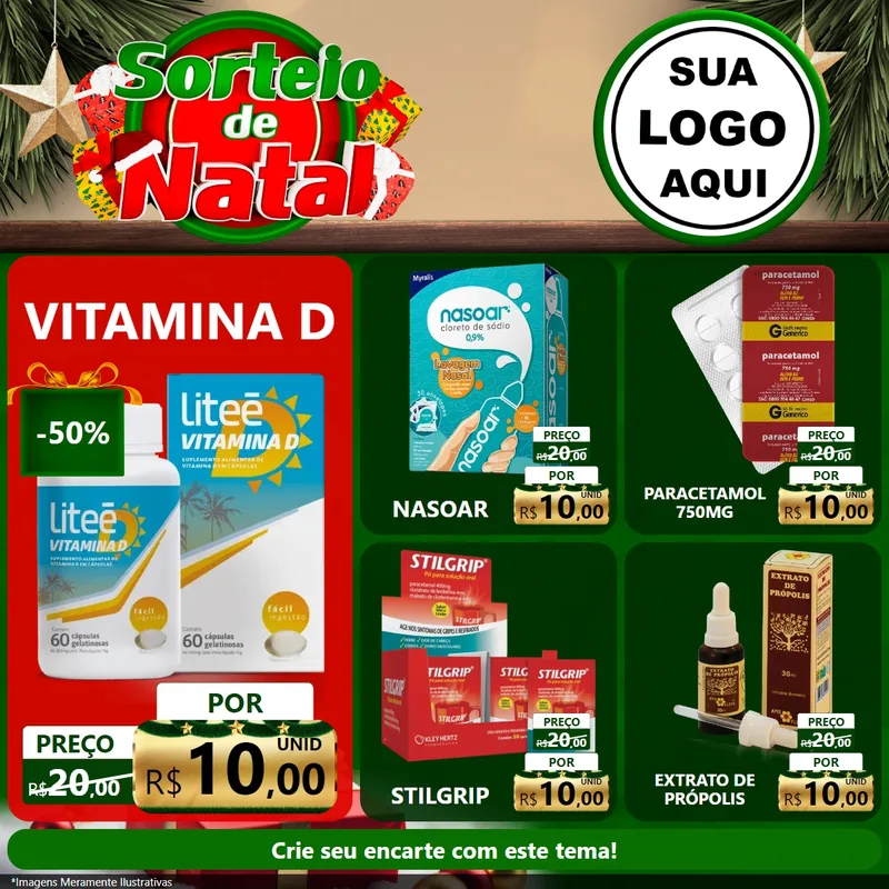 Modelo de Rede Social para Feed Facebook com o tema Sorteio de Natal para Farmácia