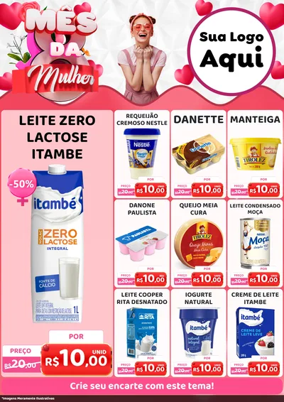 Modelo de Encarte para Encarte A4 Vertical com o tema Mês da Mulher para Frios e Laticínios