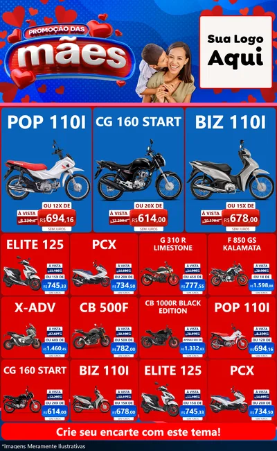 Modelo de Encarte para Encarte Grande com o tema Promoção das Mães para Concessionaria de Motos