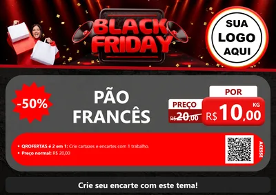 Modelo de Cartaz para Cartaz A4 Horizontal com o tema Black Friday para Padaria