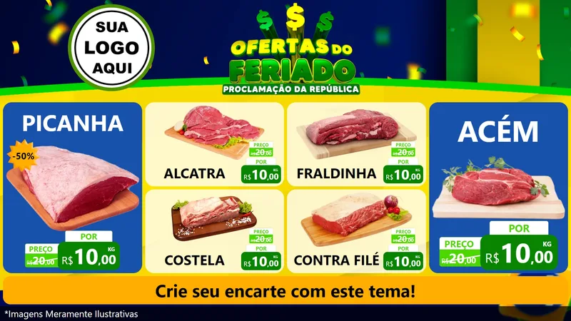 Modelo de TV para TV Horizontal com o tema Ofertas do Feriado - Proclamação da República para Açougue