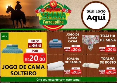 Modelo de Encarte para Encarte A4 Horizontal com o tema Especial Semana Farroupilha para Cama, Mesa e Banho
