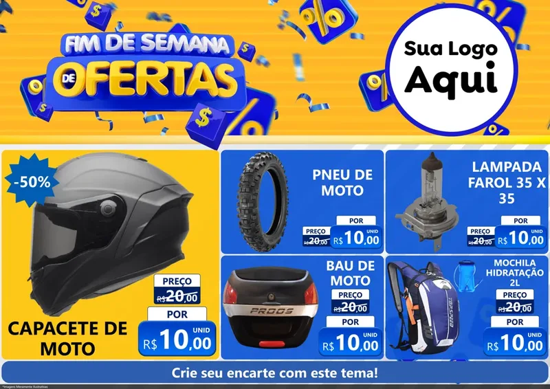 Modelo de Encarte para Encarte A4 Horizontal com o tema Fim de Semana de Ofertas para Moto peças