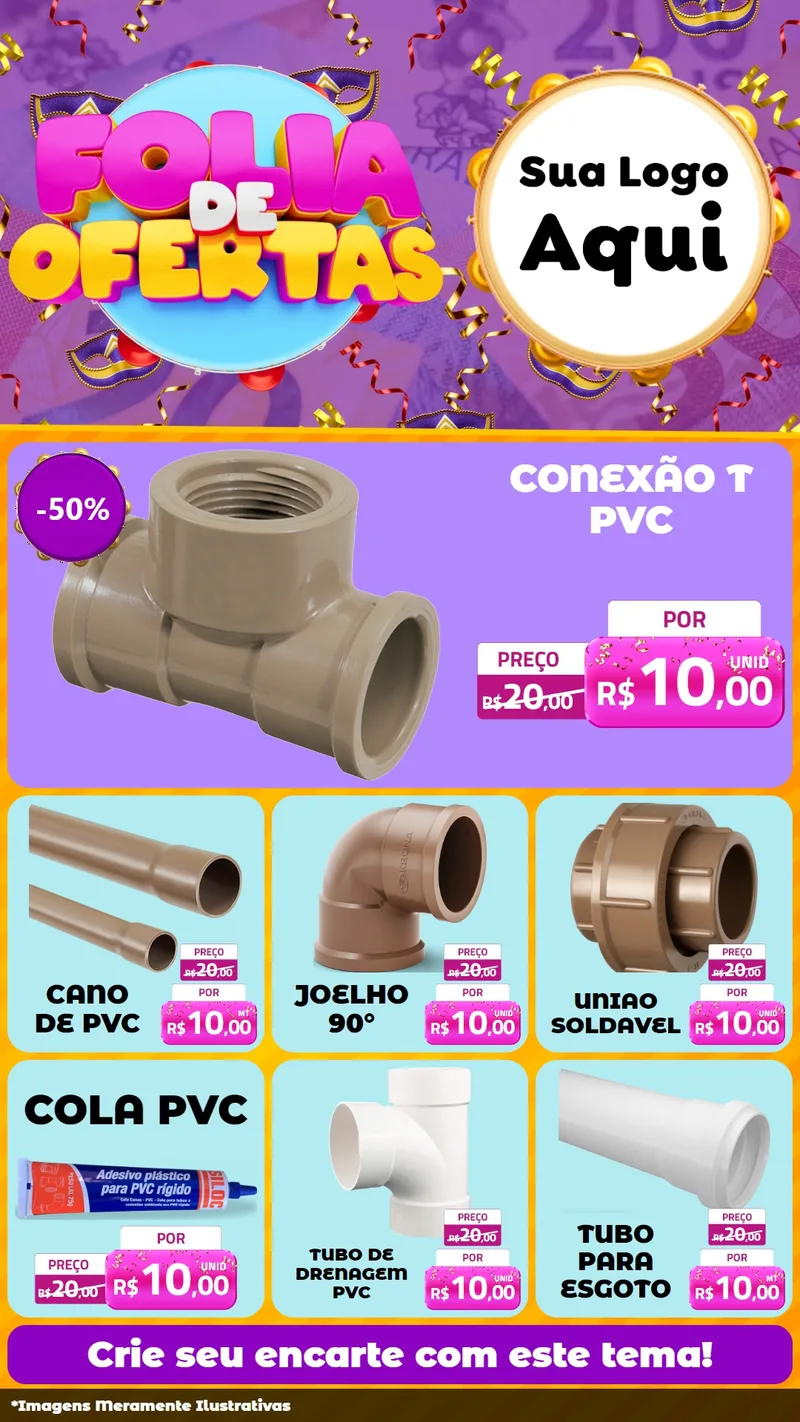 Modelo de Rede Social para Stories com o tema Folia de Ofertas para Tubos e conexões