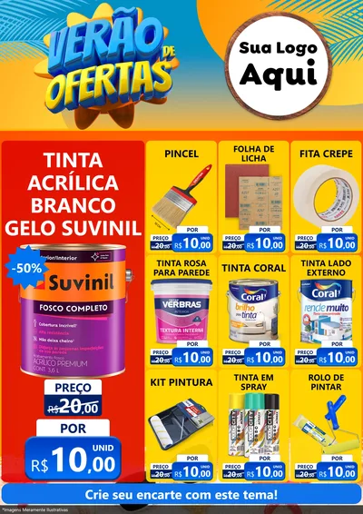 Modelo de Encarte para Encarte A4 Vertical com o tema Verão de Ofertas para Tintas e Ferramentas
