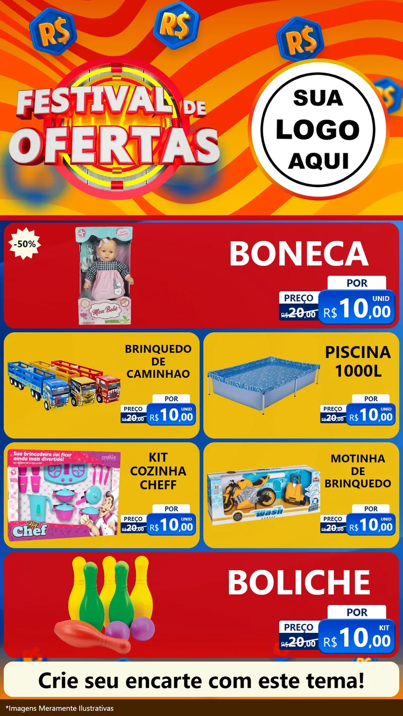 Modelo de TV para TV Vertical com o tema Festival de Ofertas para Brinquedos