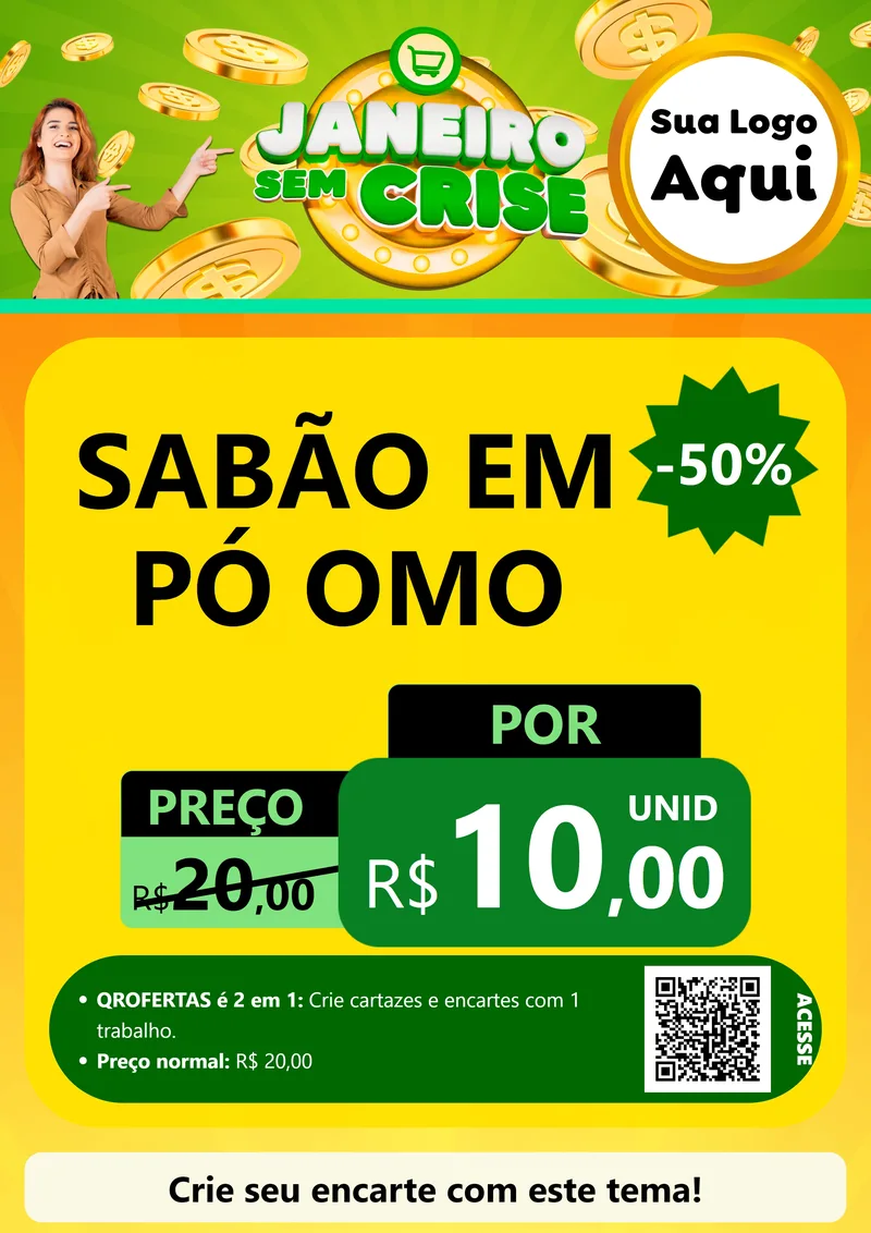 Modelo de Cartaz para Cartaz A4 Vertical com o tema Janeiro Sem Crise para Produtos de Limpeza