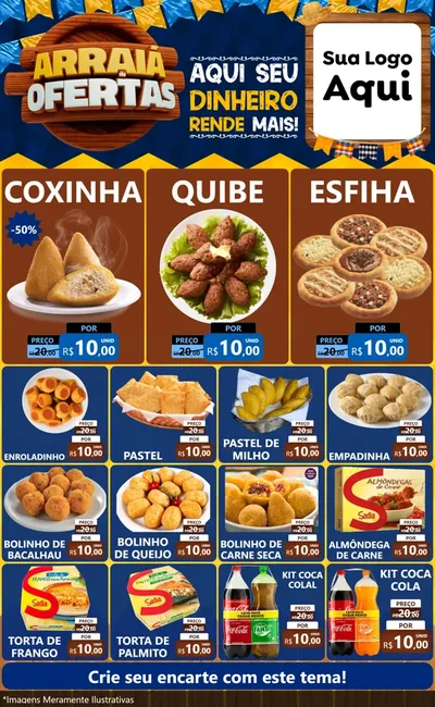 Modelo de Encarte para Encarte Grande com o tema Arraiá de Ofertas - Junina para Salgadaria