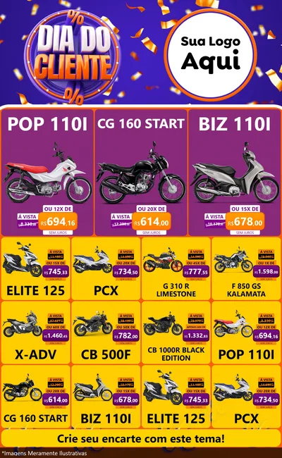 Modelo de Encarte para Encarte Grande com o tema Dia do Cliente para Concessionaria de Motos