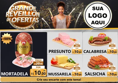 Modelo de Encarte para Encarte A4 Horizontal com o tema Grande Réveillon de Ofertas para Frios e Laticínios