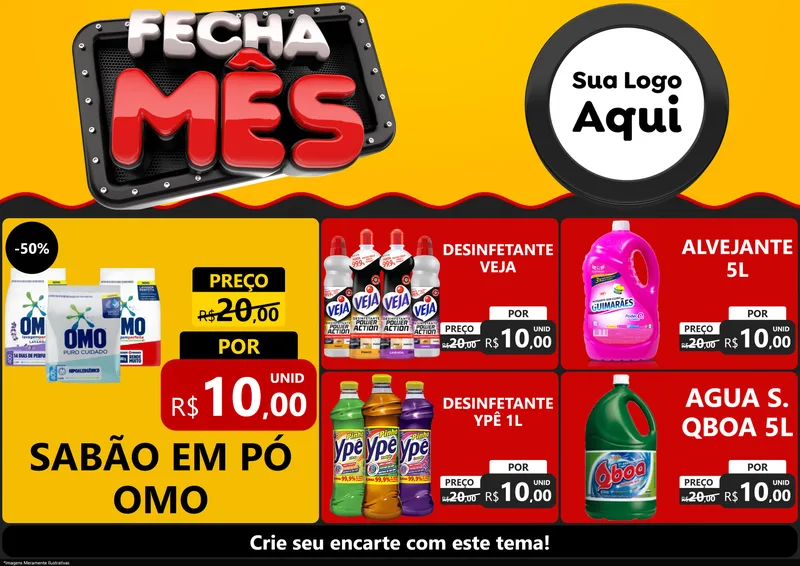 Modelo de Encarte para Encarte A4 Horizontal com o tema Fecha Mês para Produtos de Limpeza