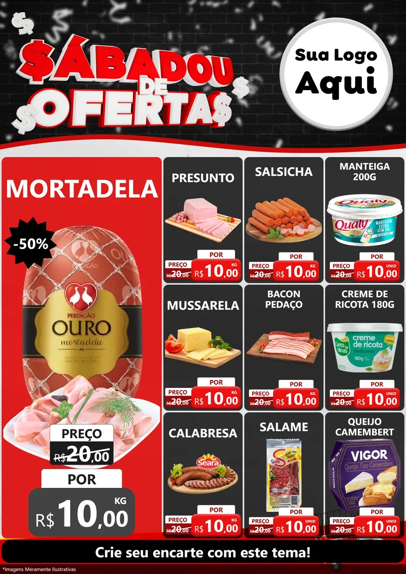 Modelo de Encarte para Encarte A4 Vertical com o tema Sabadou de Ofertas para Frios e Laticínios