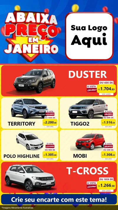 Modelo de TV para TV Vertical com o tema Abaixa Preço em Janeiro para Concessionaria de Carros