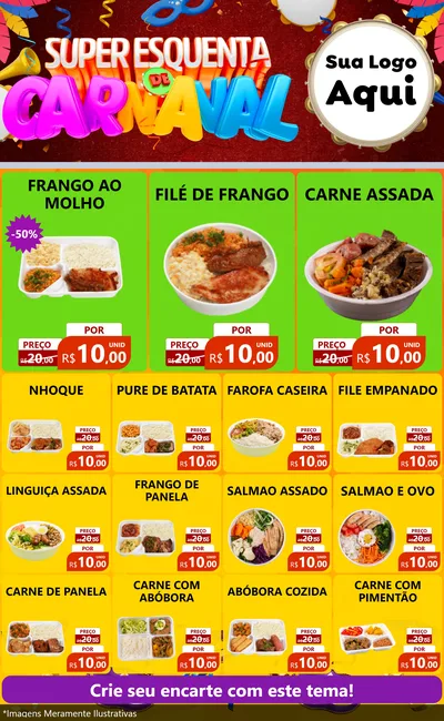 Modelo de Encarte para Encarte Grande com o tema Super Esquenta de Carnaval para Restaurante