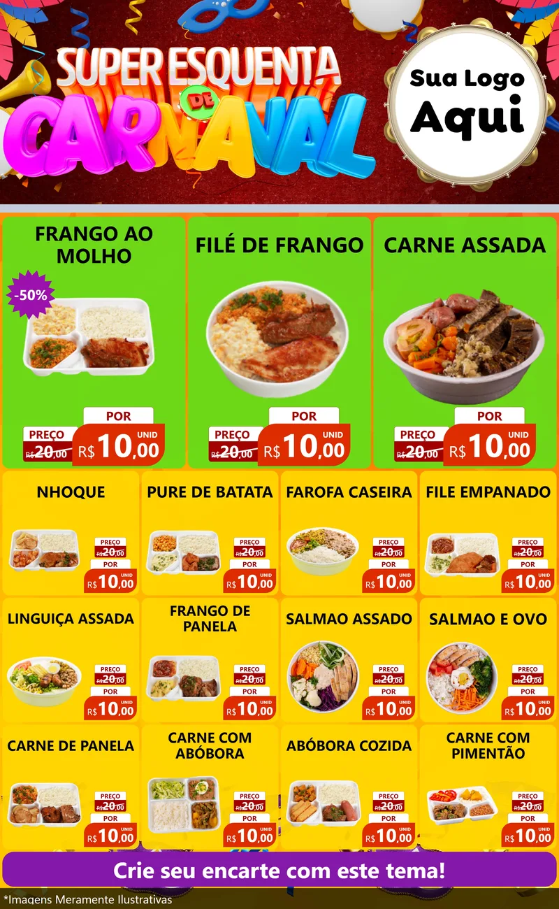 Modelo de Encarte para Encarte Grande com o tema Super Esquenta de Carnaval para Restaurante