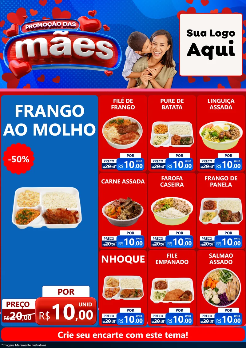 Modelo de Encarte para Encarte A4 Vertical com o tema Promoção das Mães para Restaurante