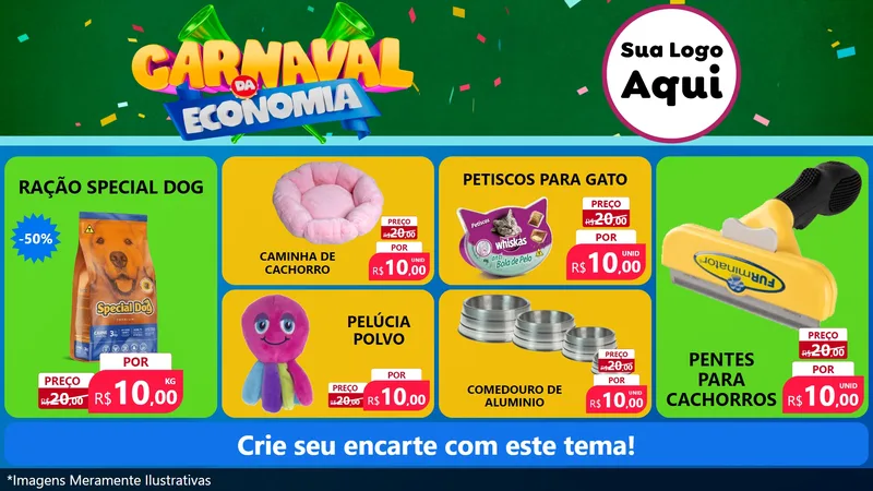 Modelo de TV para TV Horizontal com o tema Carnaval da Economia para Pet Shop