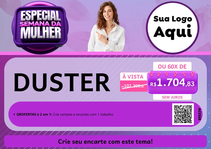 Modelo de Cartaz para Cartaz A4 Horizontal com o tema Especial Semana da Mulher para Concessionaria de Carros